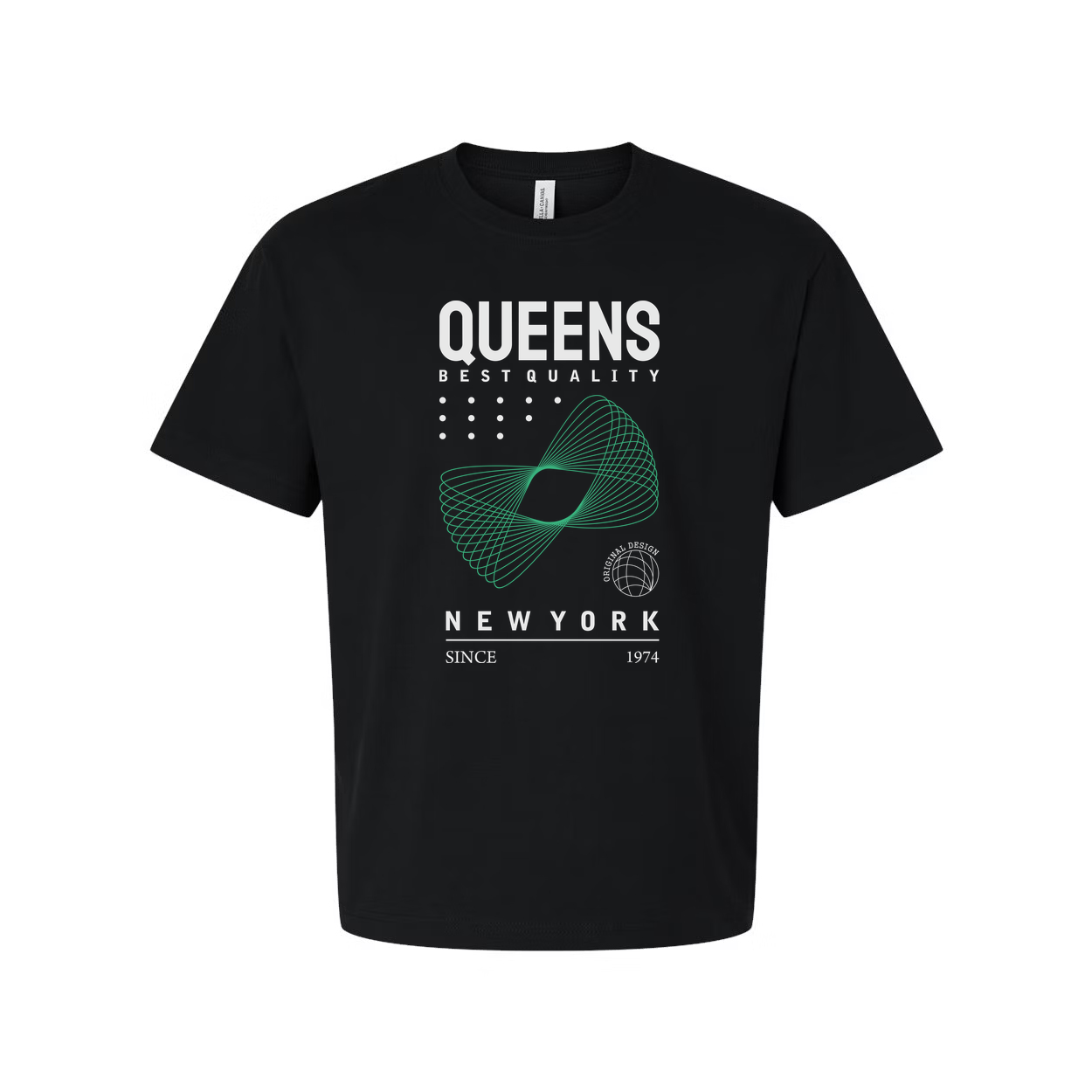 Unisex Queens Graphic T Shirt With New York Design And Mint Geometric Logo Print Since 1974