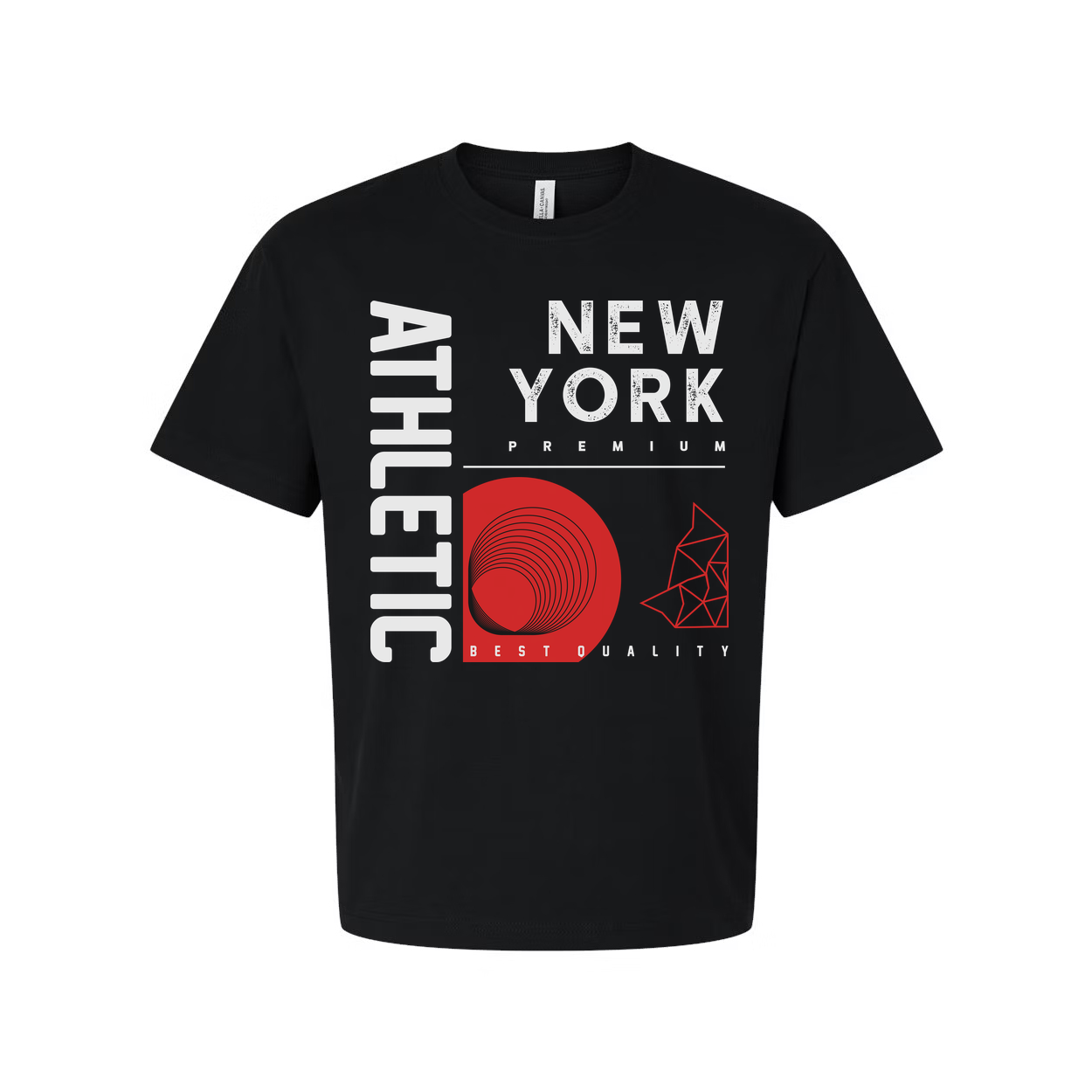 Urban New York Premium Graphic Unisex T Shirt With Red Concentric Circle And Geometric Shapes