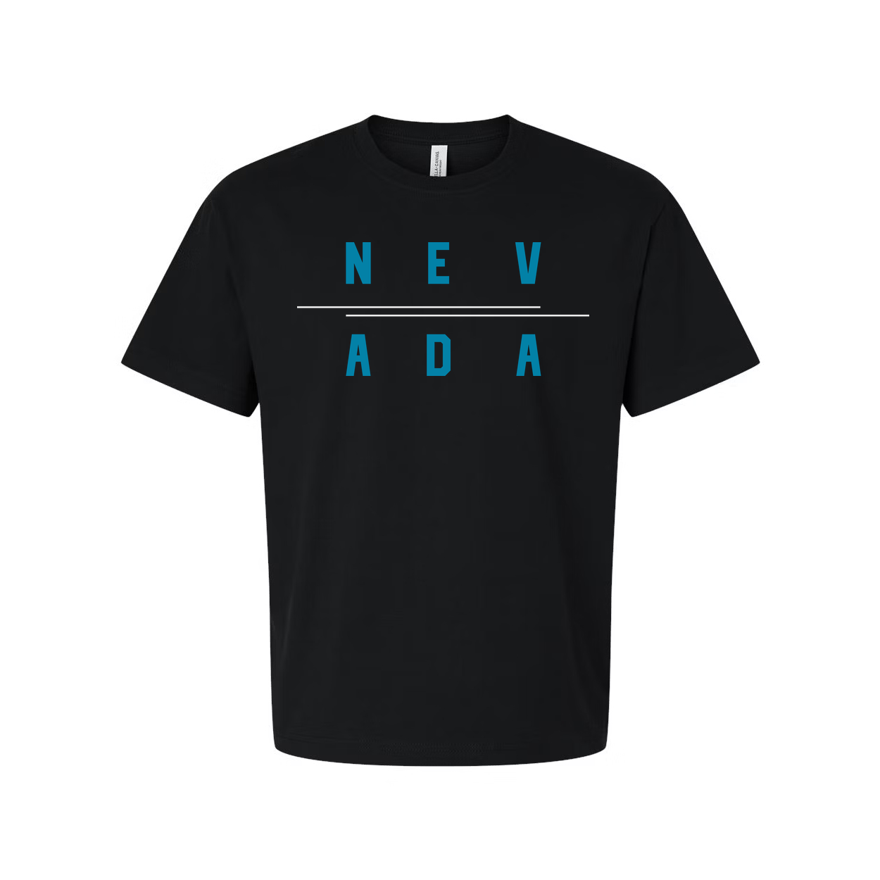 Nevada Split Text Graphic Tee For Unisex Wear Shirt With Blue Nev Ada Design