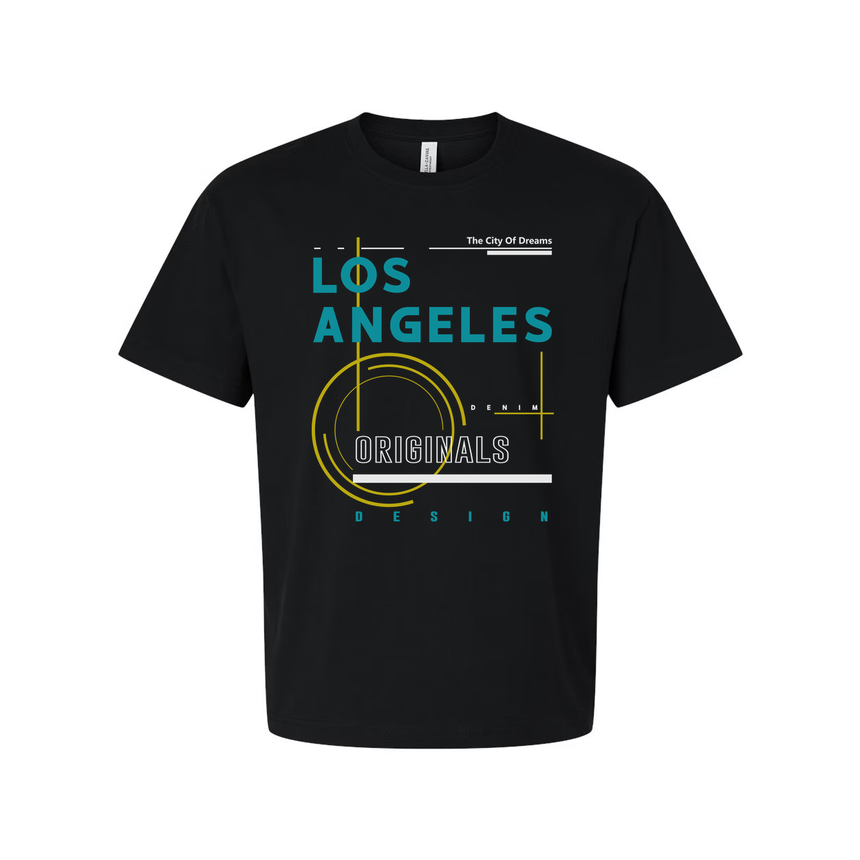 Los Angeles Originals Graphic Unisex T Shirt With Teal And Yellow Abstract Design