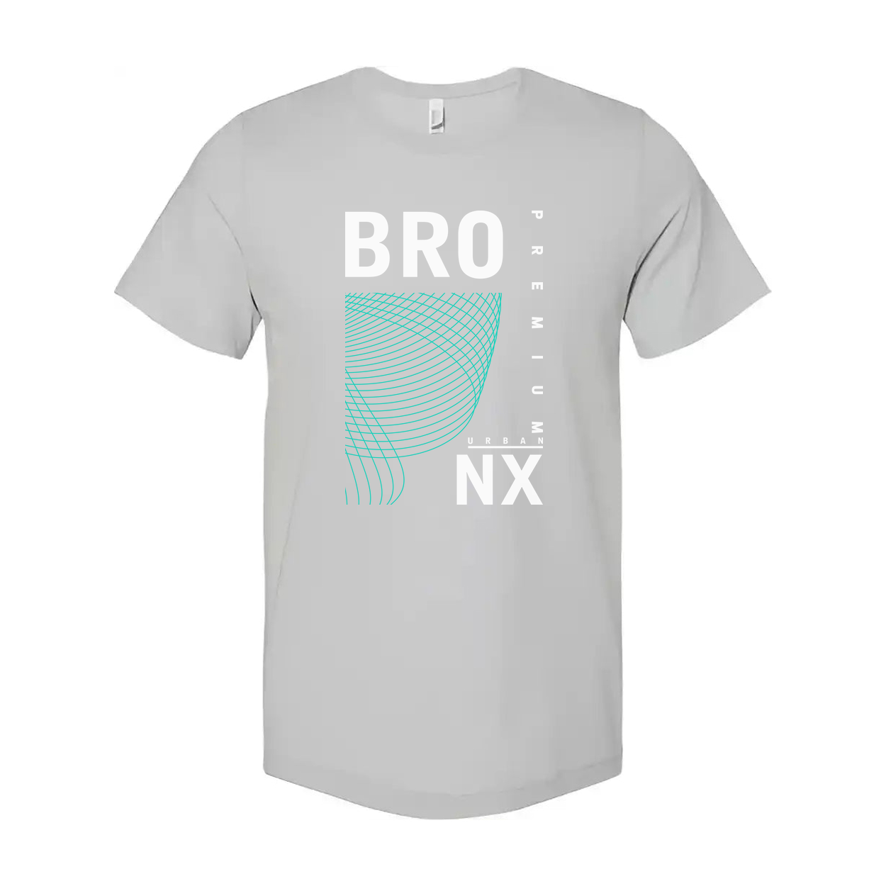 Urban Unisex T Shirt With Cyan Geometric Wave Print And Bold BRO NX Graphic Design Apparel Premium