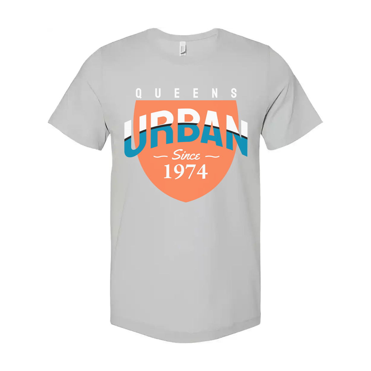 Queens Urban Shield Graphic Tee Unisex Short Sleeve With Orange Shield And Blue Accent Since 1974