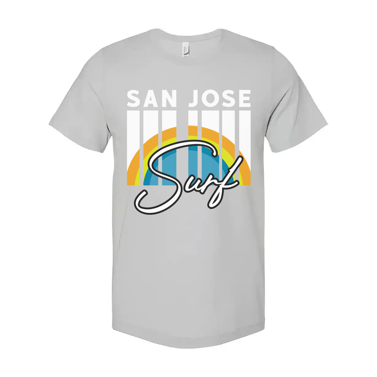 San Jose Surf Graphic Unisex T Shirt With Retro Sunset Circle Design Beach Vibes