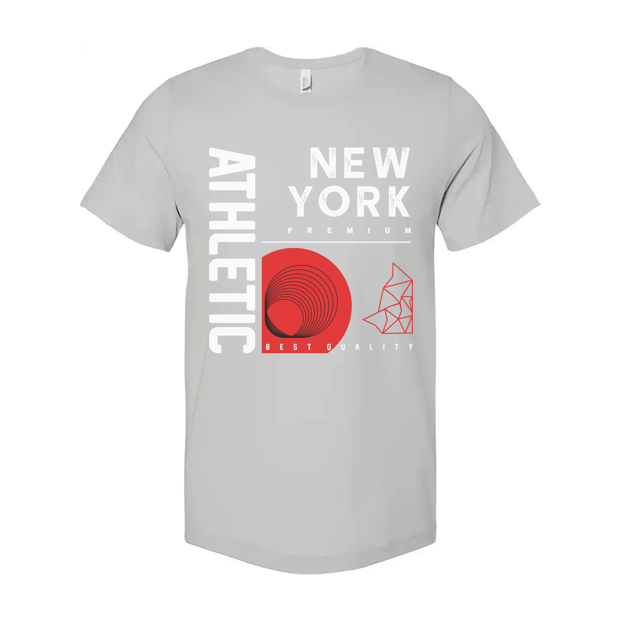 Urban New York Premium Graphic Unisex T Shirt With Red Concentric Circle And Geometric Shapes