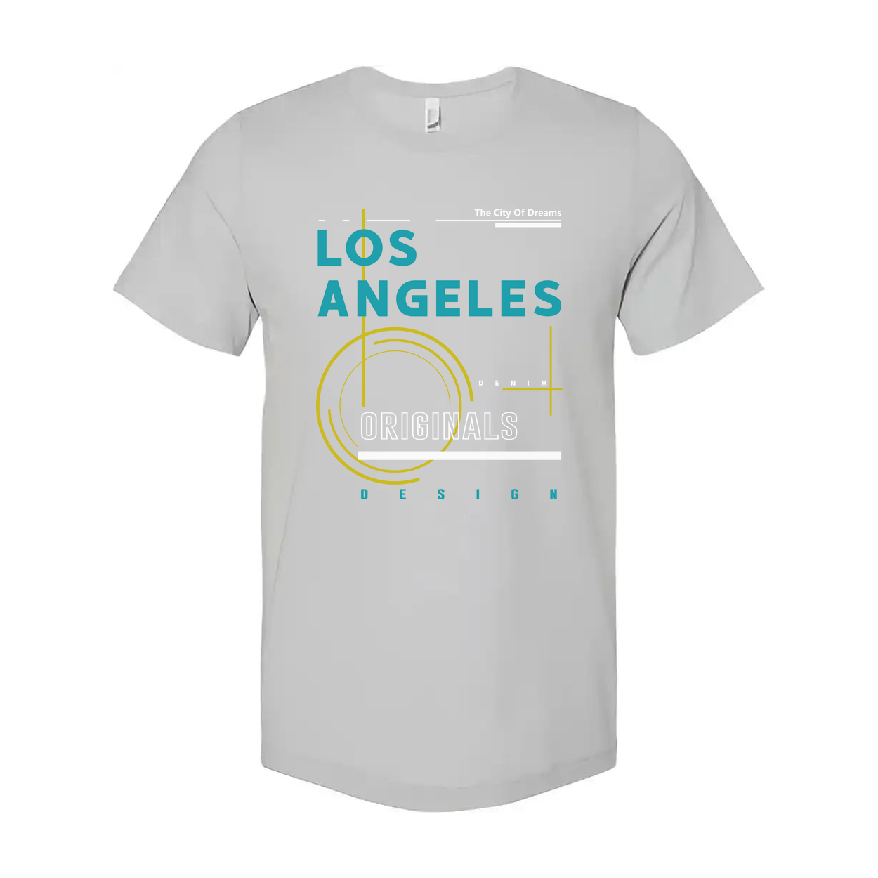 Los Angeles Originals Graphic Unisex T Shirt With Teal And Yellow Abstract Design
