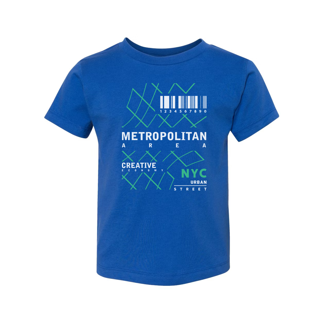 Urban Unisex T Shirt Featuring Geometric Green Barcode Pattern And NYC Street Graphic