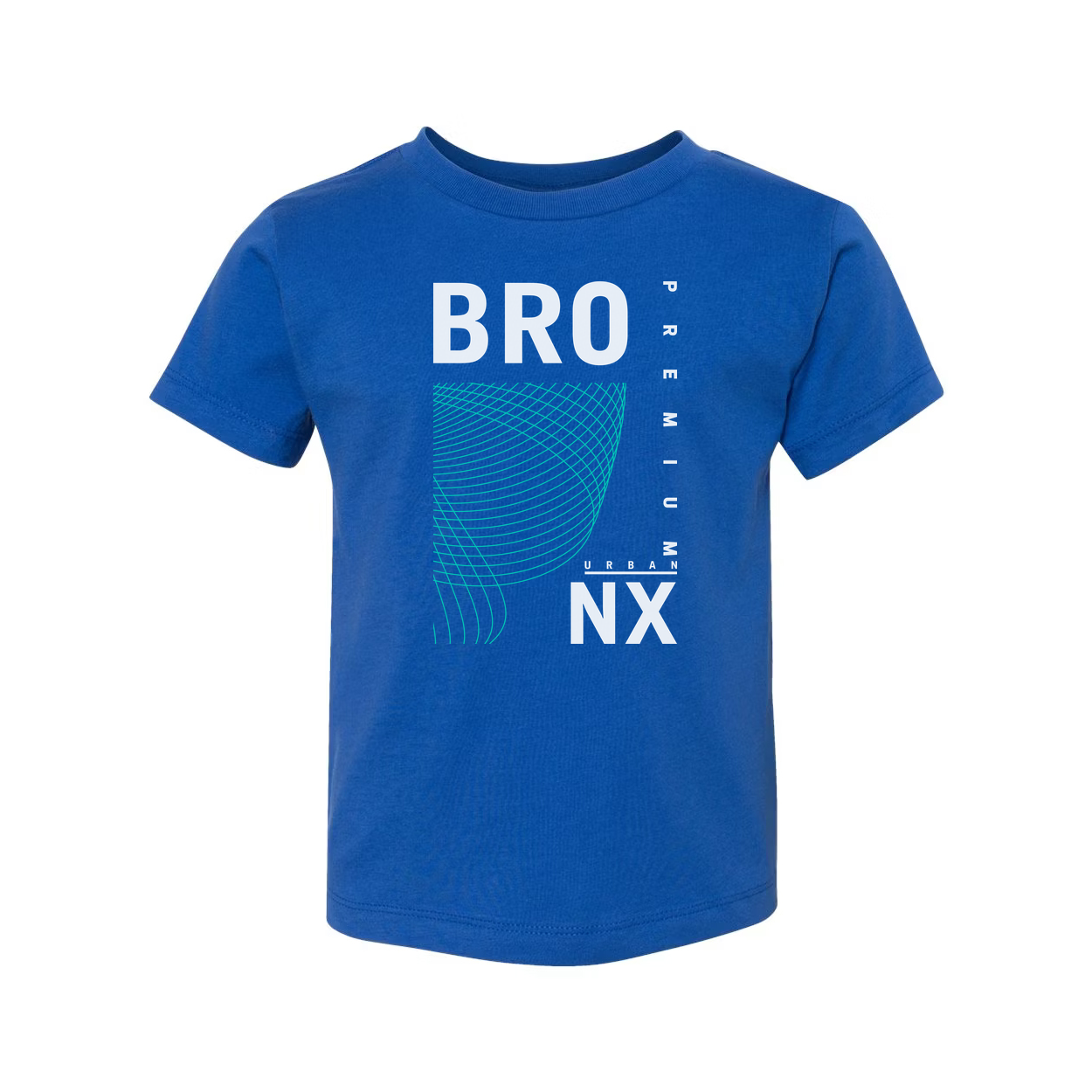 Urban Unisex T Shirt With Cyan Geometric Wave Print And Bold BRO NX Graphic Design Apparel Premium