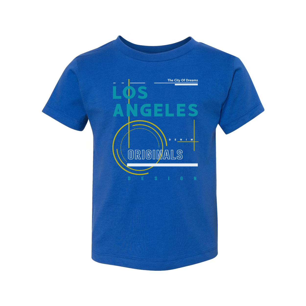 Los Angeles Originals Graphic Unisex T Shirt With Teal And Yellow Abstract Design