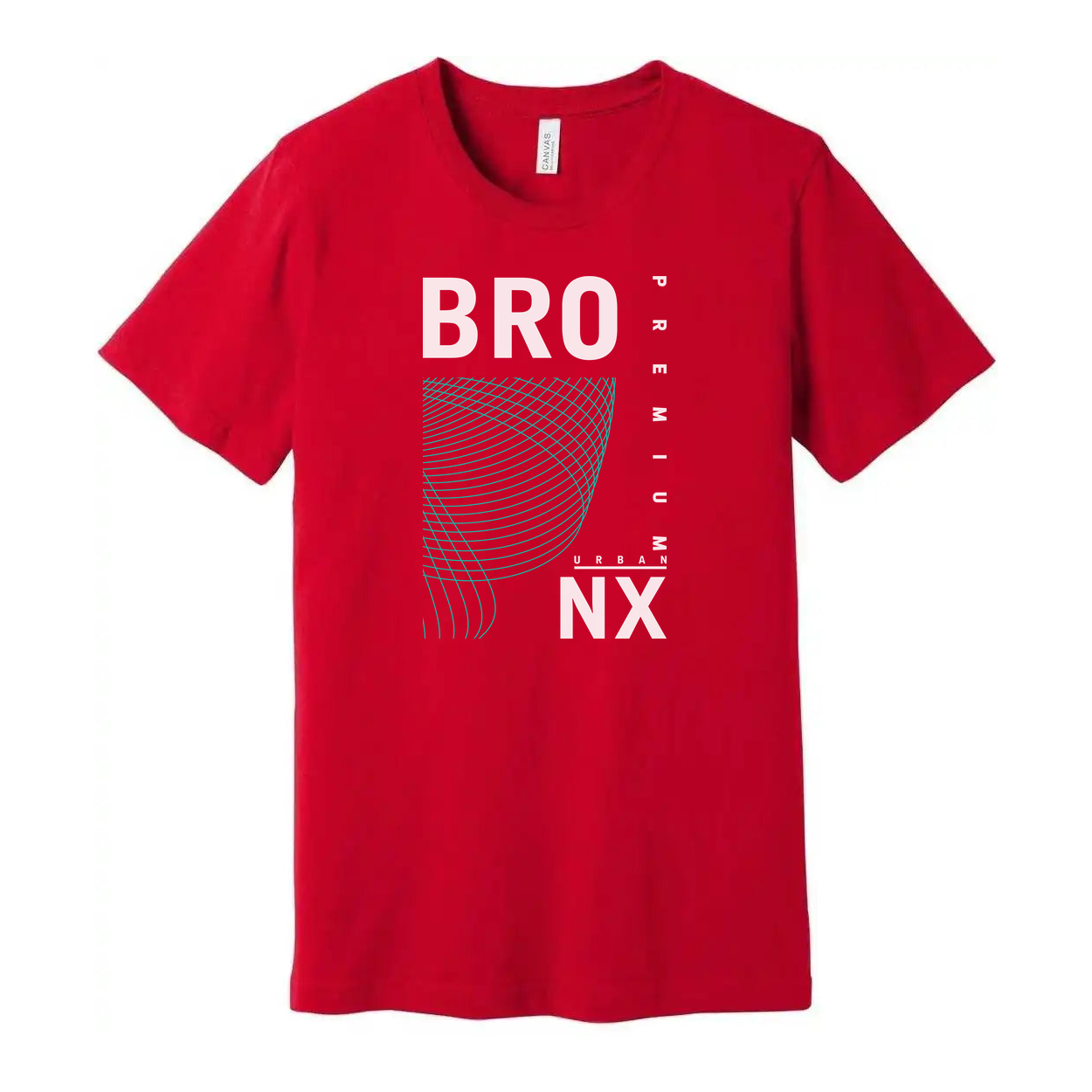 Urban Unisex T Shirt With Cyan Geometric Wave Print And Bold BRO NX Graphic Design Apparel Premium