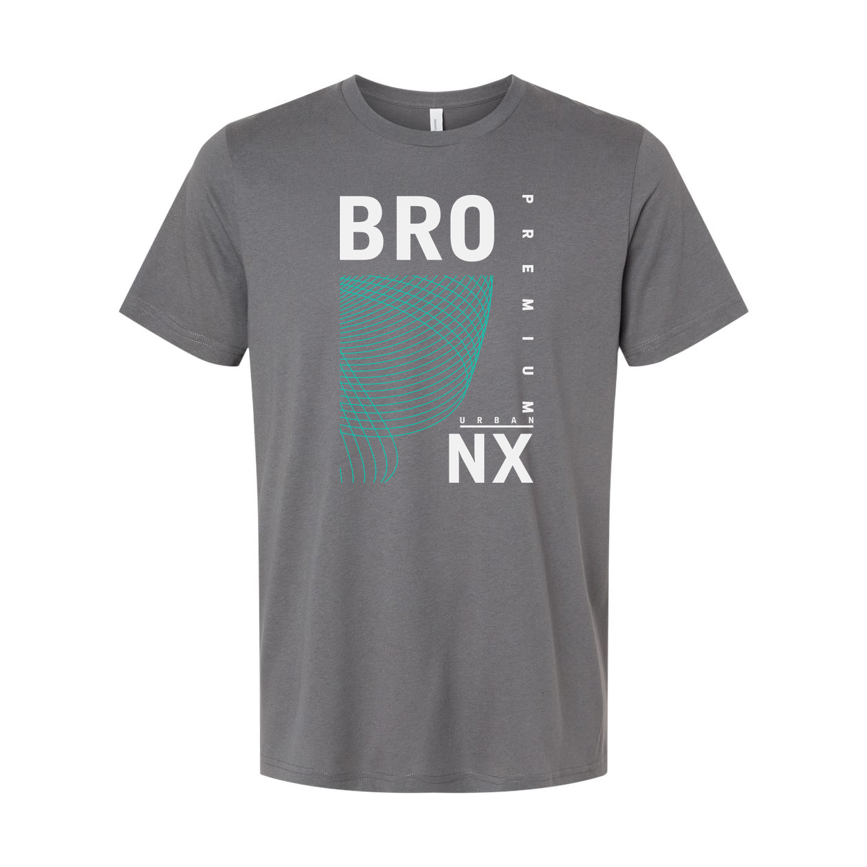 Urban Unisex T Shirt With Cyan Geometric Wave Print And Bold BRO NX Graphic Design Apparel Premium