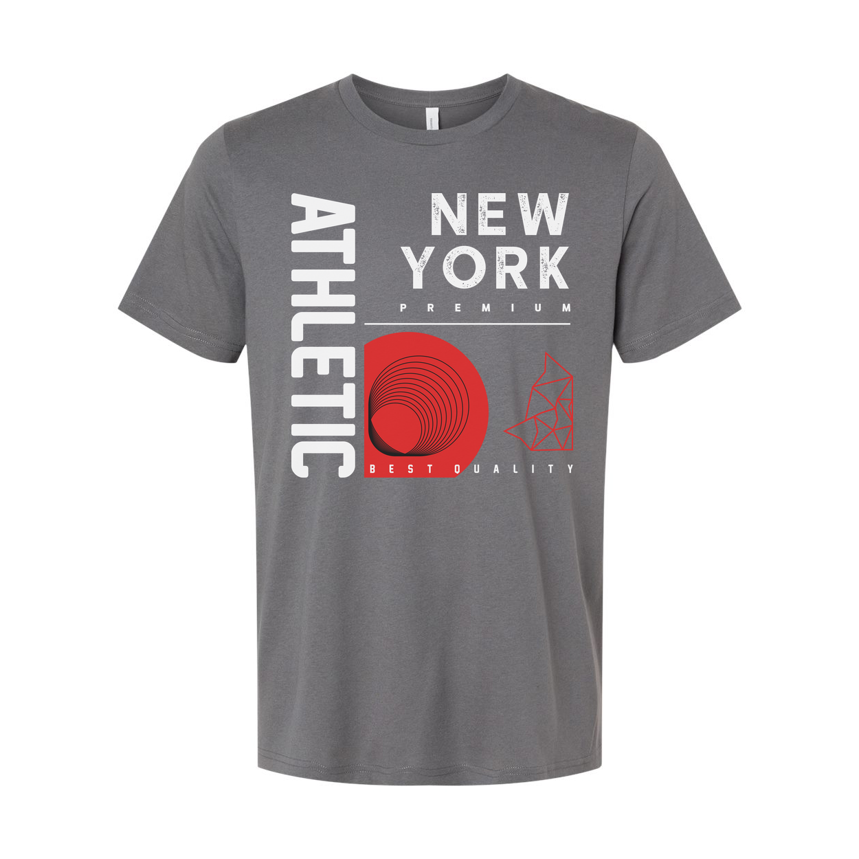 Urban New York Premium Graphic Unisex T Shirt With Red Concentric Circle And Geometric Shapes