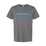Nevada Split Text Graphic Tee For Unisex Wear Shirt With Blue Nev Ada Design