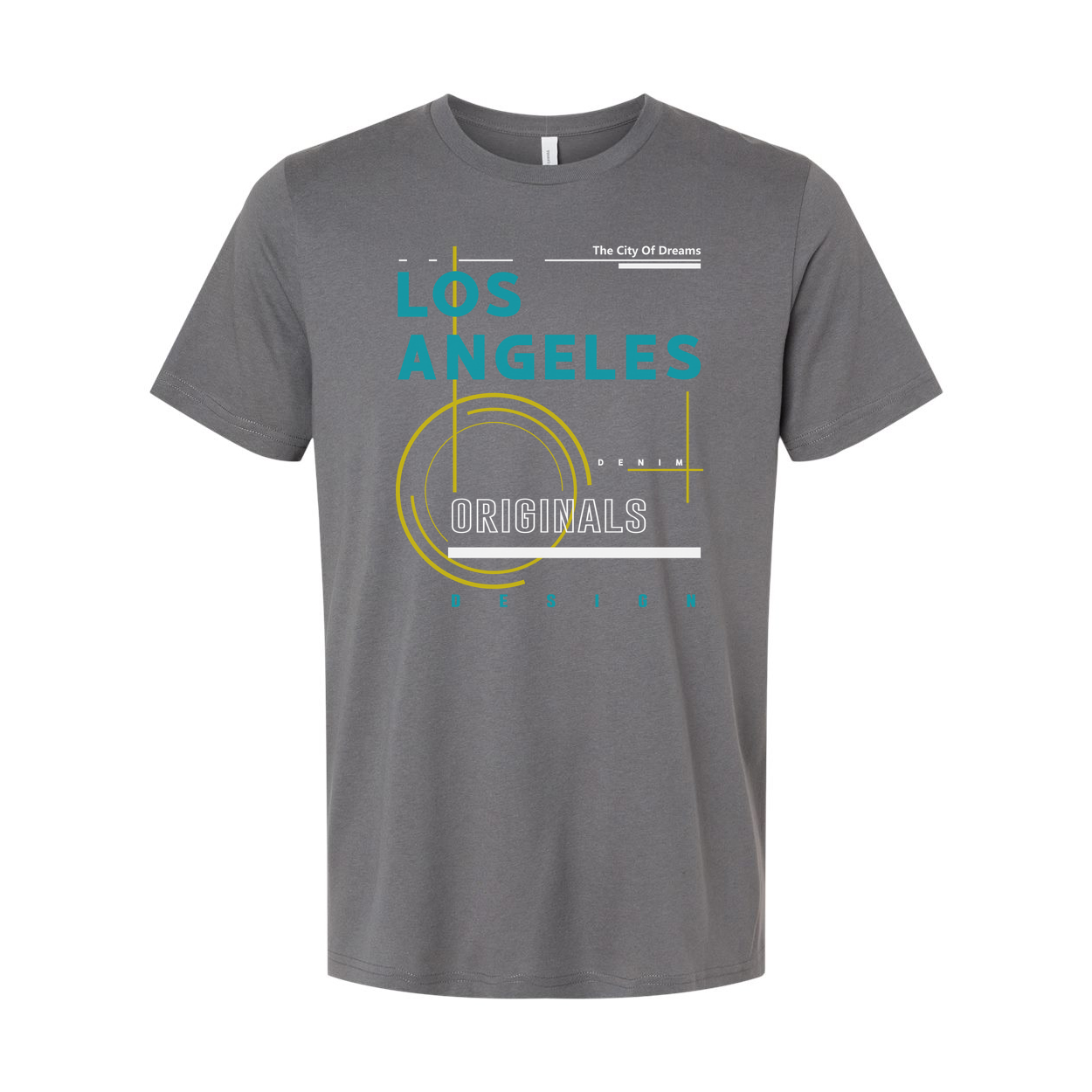 Los Angeles Originals Graphic Unisex T Shirt With Teal And Yellow Abstract Design