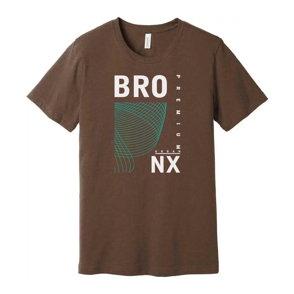 Urban Unisex T Shirt With Cyan Geometric Wave Print And Bold BRO NX Graphic Design Apparel Premium