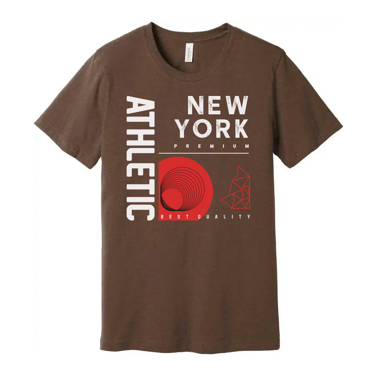 Urban New York Premium Graphic Unisex T Shirt With Red Concentric Circle And Geometric Shapes