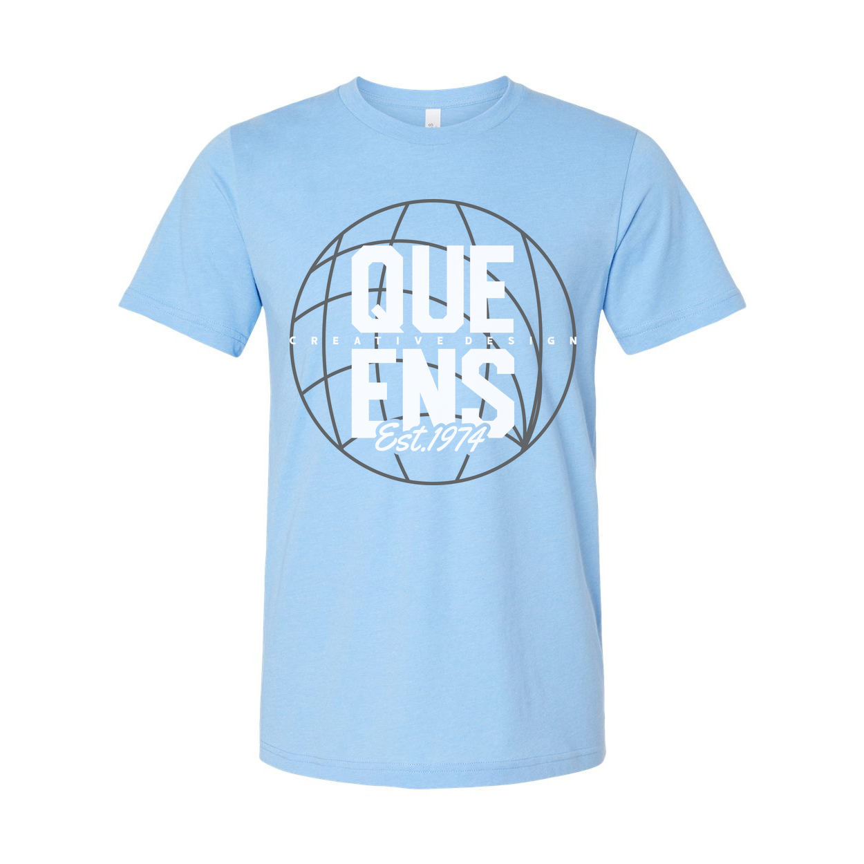 Queens Globe Graphic T Shirt Unisex White Tee Featuring Est 1974 Creative Logo Design