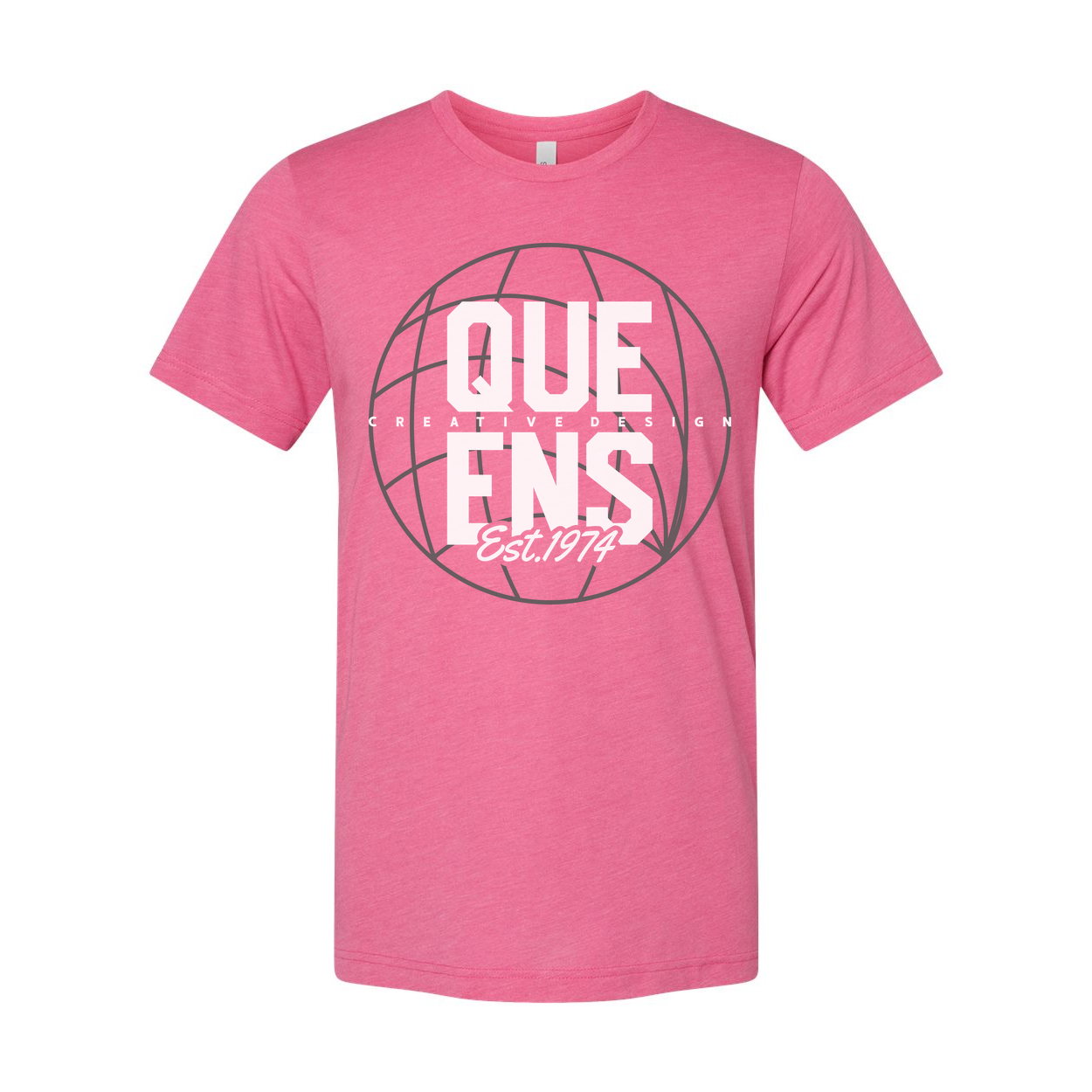 Queens Globe Graphic T Shirt Unisex White Tee Featuring Est 1974 Creative Logo Design