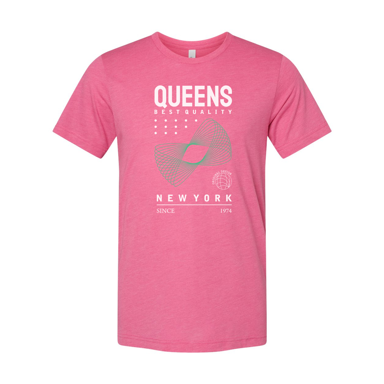 Unisex Queens Graphic T Shirt With New York Design And Mint Geometric Logo Print Since 1974