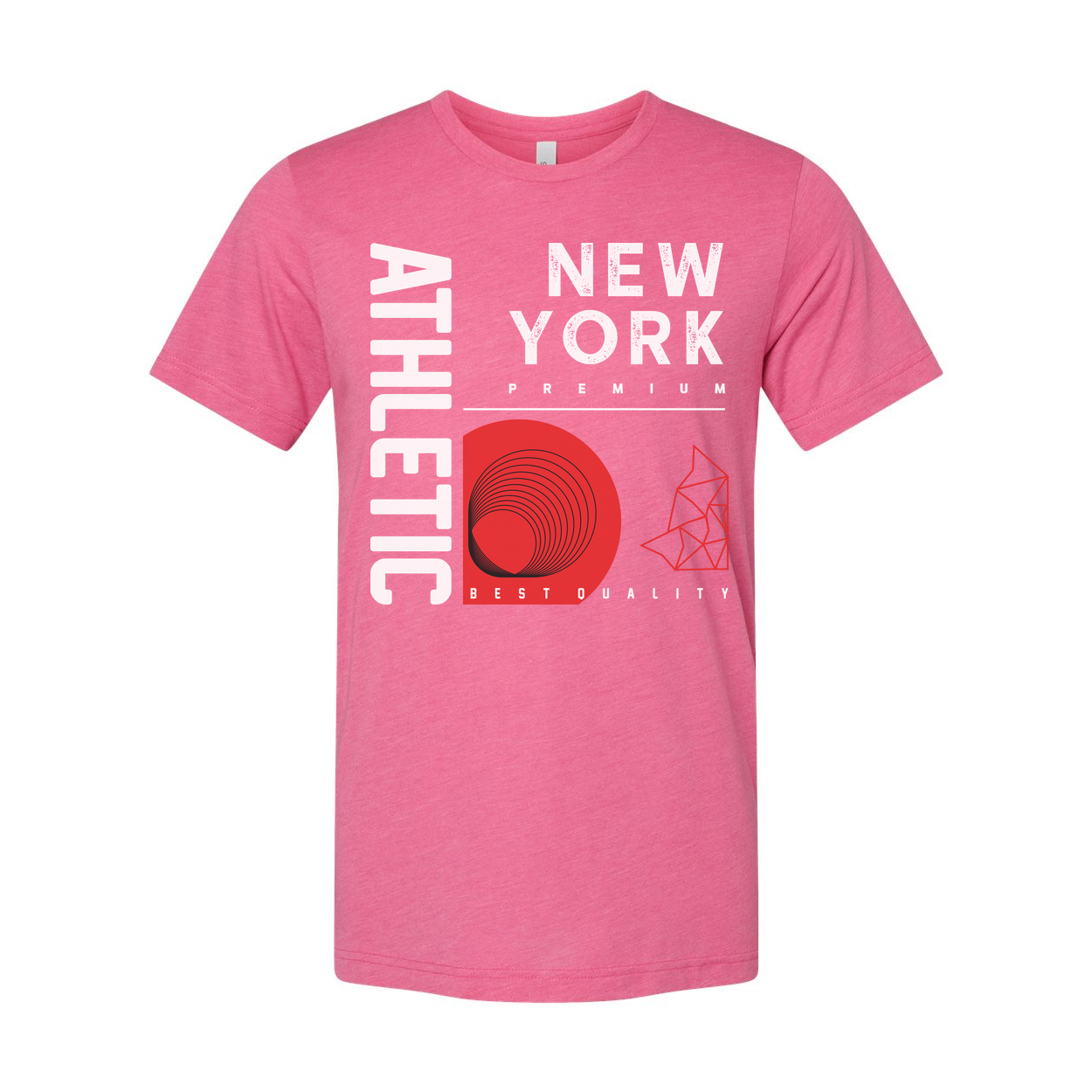 Urban New York Premium Graphic Unisex T Shirt With Red Concentric Circle And Geometric Shapes
