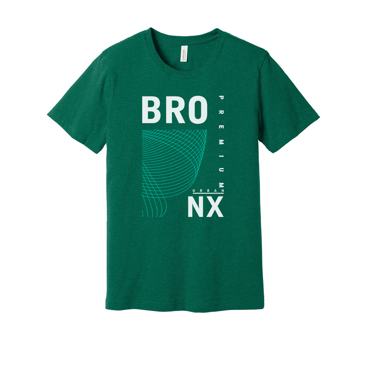Urban Unisex T Shirt With Cyan Geometric Wave Print And Bold BRO NX Graphic Design Apparel Premium