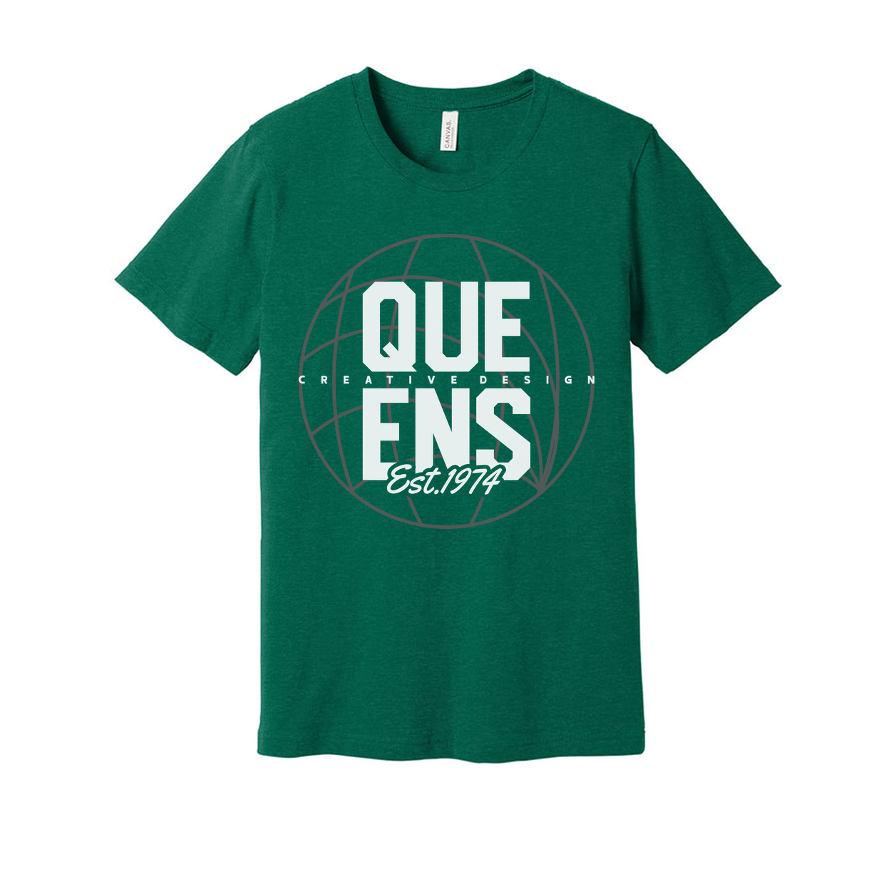 Queens Globe Graphic T Shirt Unisex White Tee Featuring Est 1974 Creative Logo Design