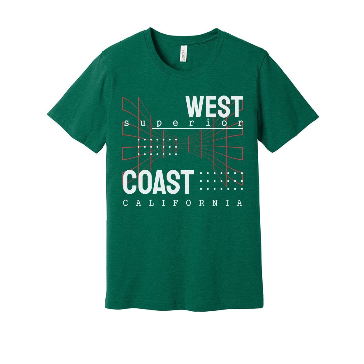 West Coast California Graphic T Shirt Unisex Tee With Red Geometric Design Artwork