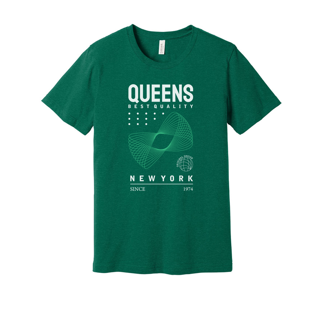 Unisex Queens Graphic T Shirt With New York Design And Mint Geometric Logo Print Since 1974