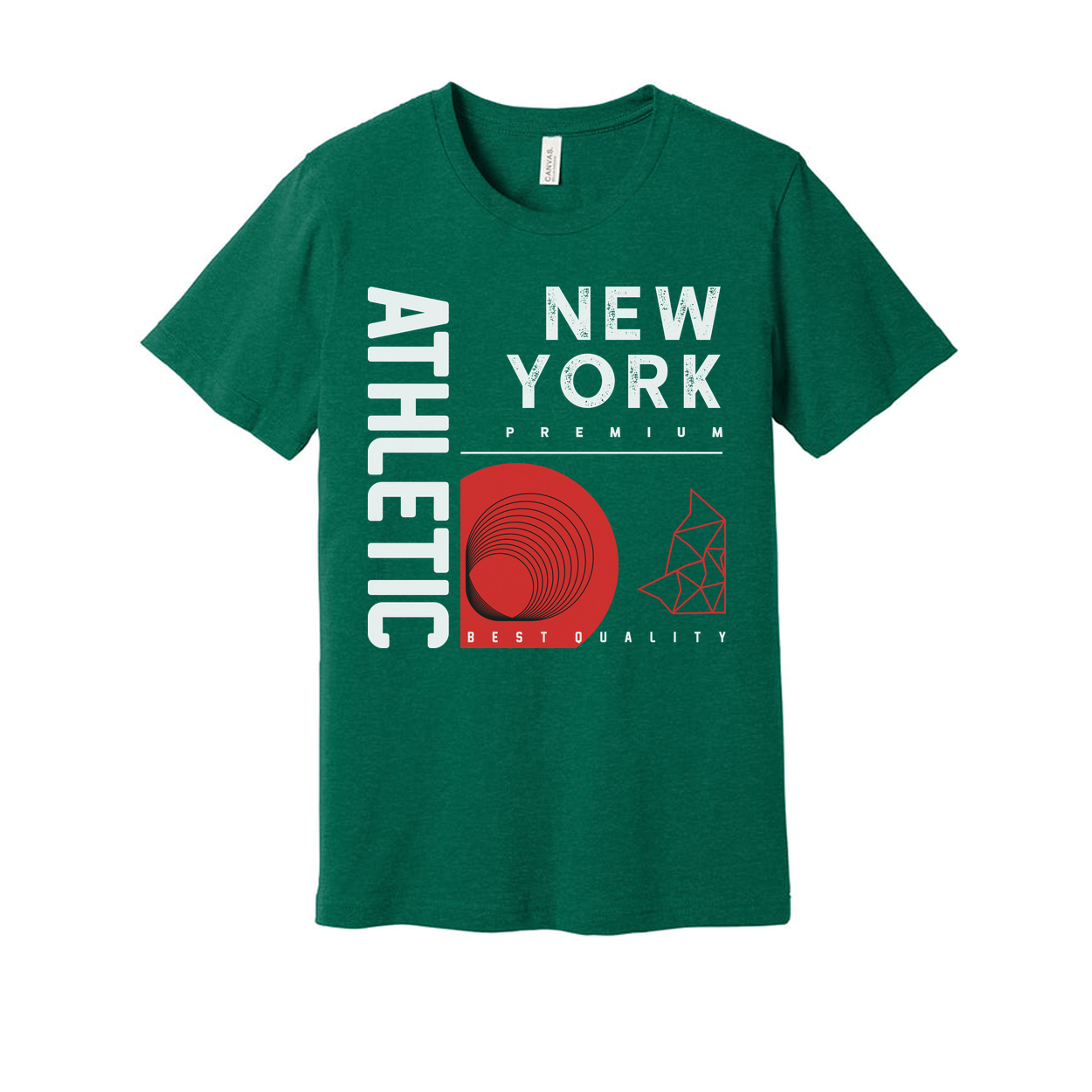 Urban New York Premium Graphic Unisex T Shirt With Red Concentric Circle And Geometric Shapes