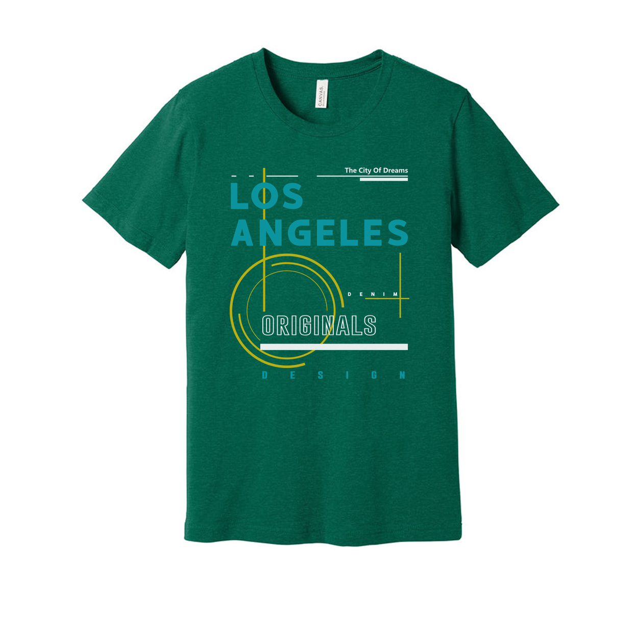 Los Angeles Originals Graphic Unisex T Shirt With Teal And Yellow Abstract Design