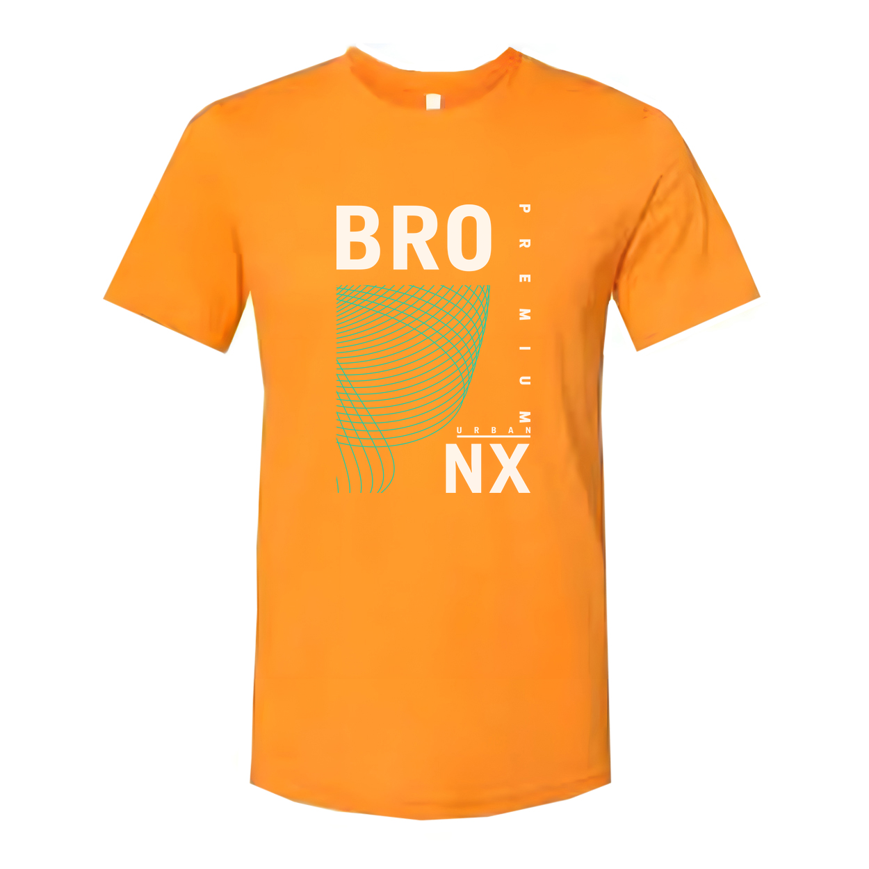 Urban Unisex T Shirt With Cyan Geometric Wave Print And Bold BRO NX Graphic Design Apparel Premium