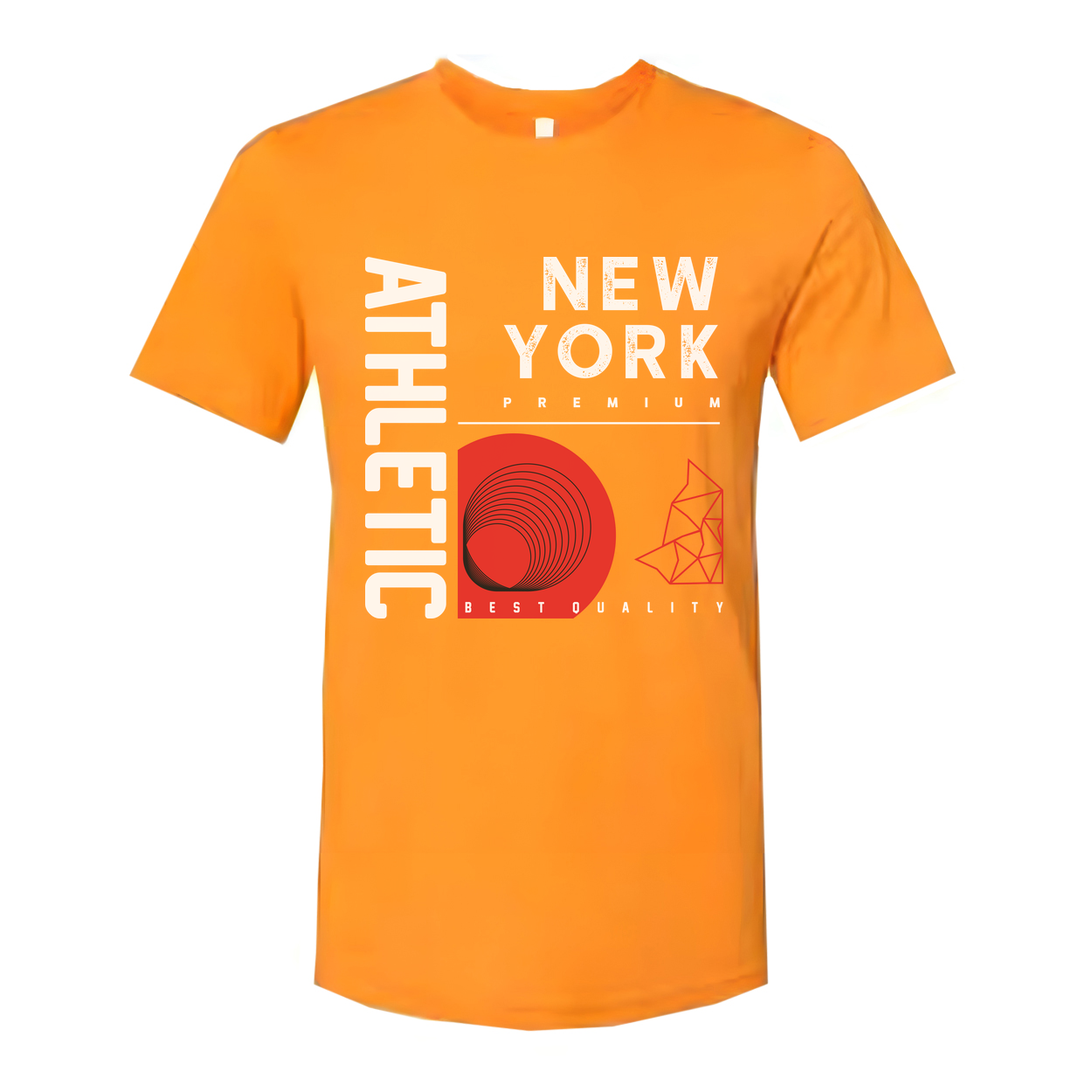 Urban New York Premium Graphic Unisex T Shirt With Red Concentric Circle And Geometric Shapes