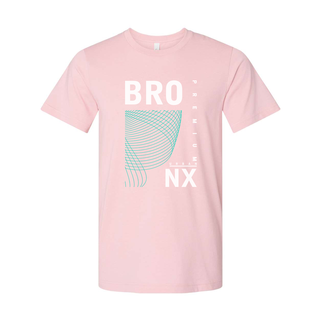 Urban Unisex T Shirt With Cyan Geometric Wave Print And Bold BRO NX Graphic Design Apparel Premium