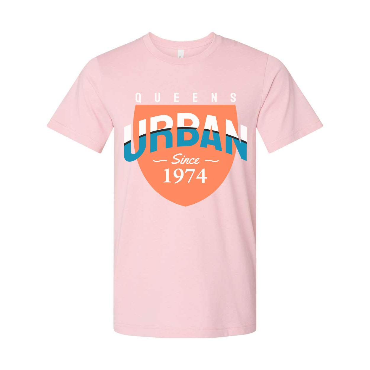 Queens Urban Shield Graphic Tee Unisex Short Sleeve With Orange Shield And Blue Accent Since 1974