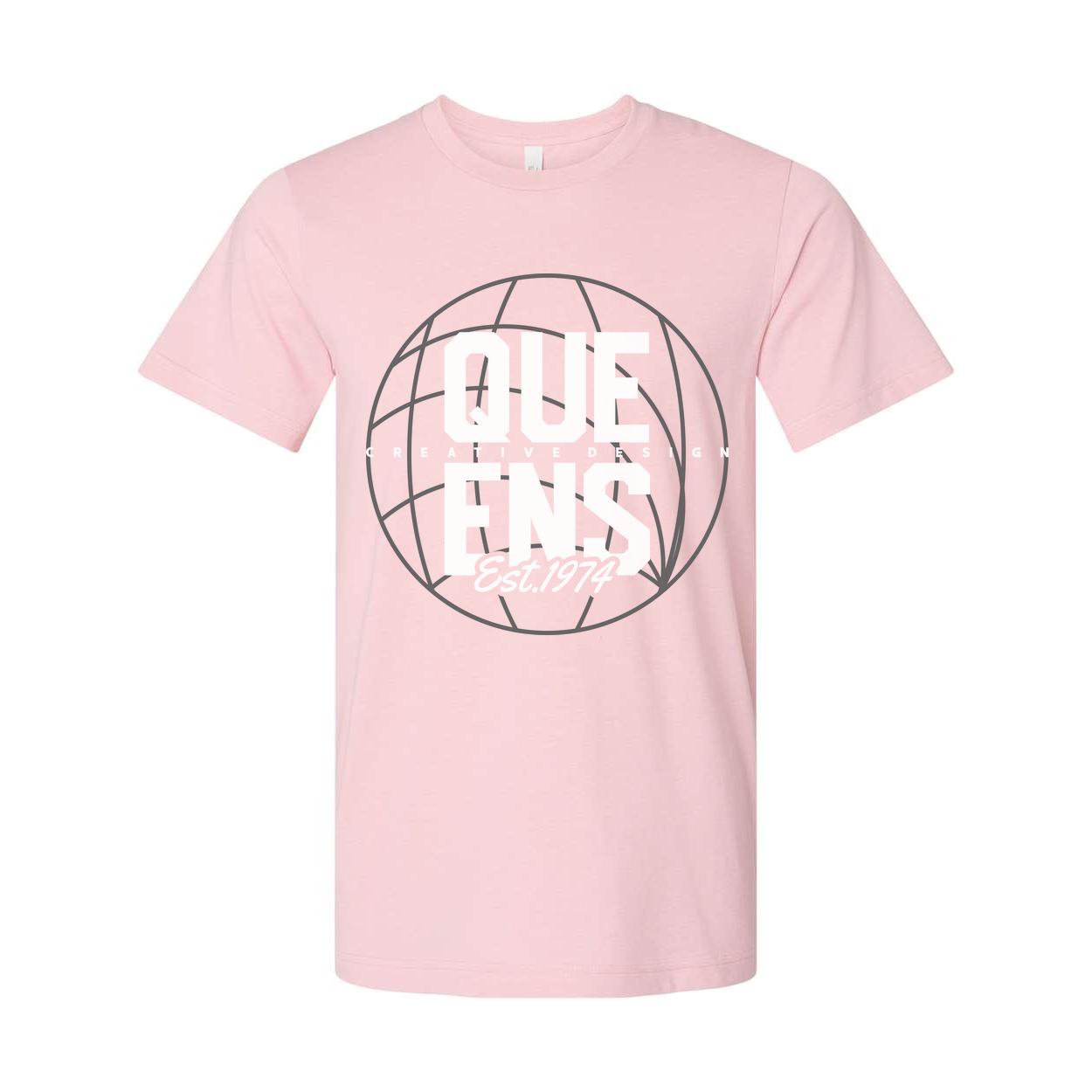 Queens Globe Graphic T Shirt Unisex White Tee Featuring Est 1974 Creative Logo Design