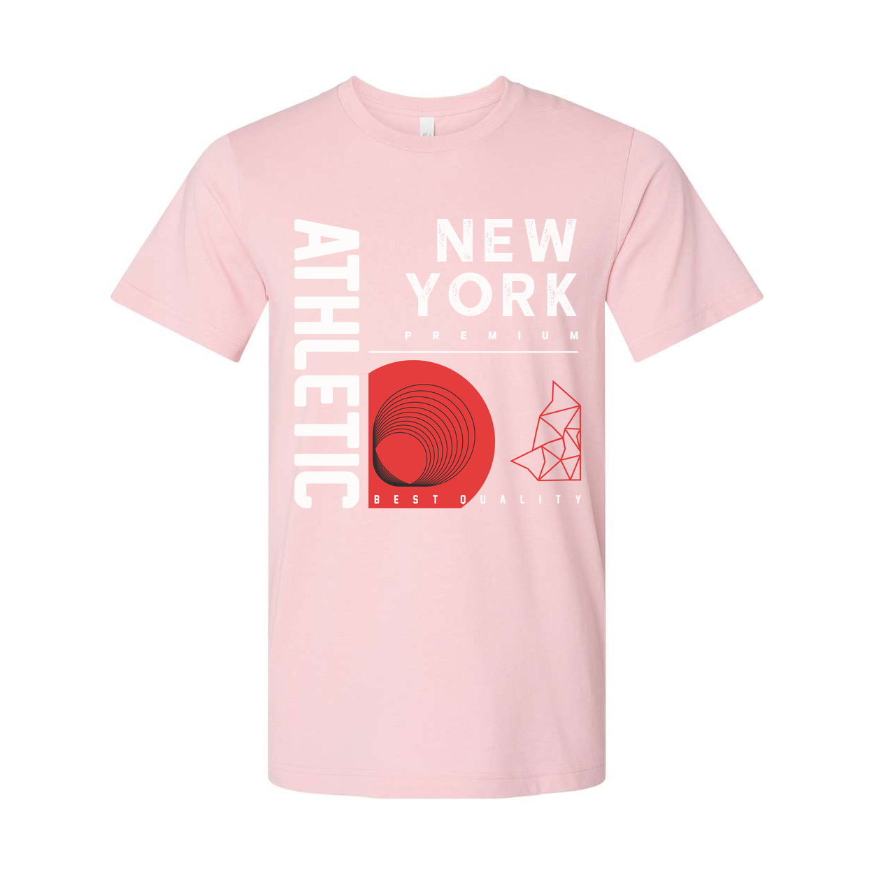 Urban New York Premium Graphic Unisex T Shirt With Red Concentric Circle And Geometric Shapes
