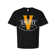 Varsity V Graphic T Shirt Unisex Short Sleeve Tee With Vintage Style Logo Print