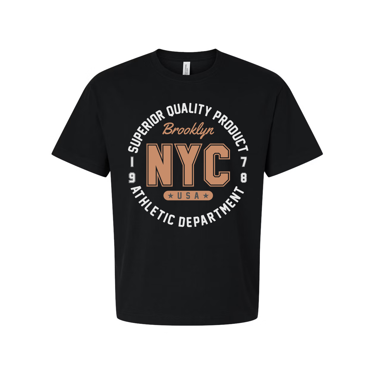 Unisex T Shirt With NYC Brooklyn USA Athletic Department Circular Logo Graphic