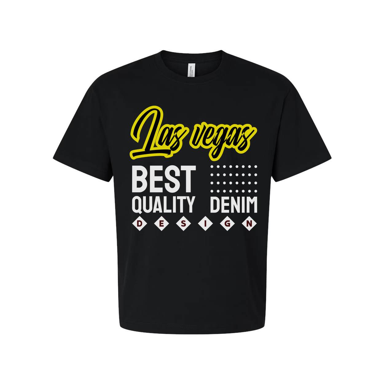 Las Vegas Graphic Unisex T Shirt With Bold Yellow Script Best Quality Denim Design