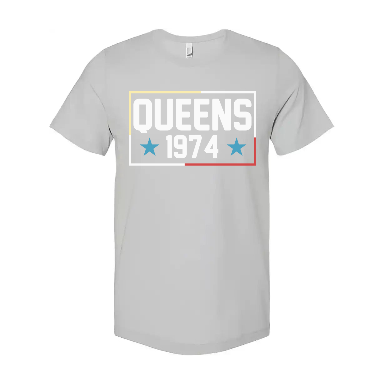 Queens 1974 Graphic Tee Unisex Short Sleeve T Shirt With Bold Rectangle Design