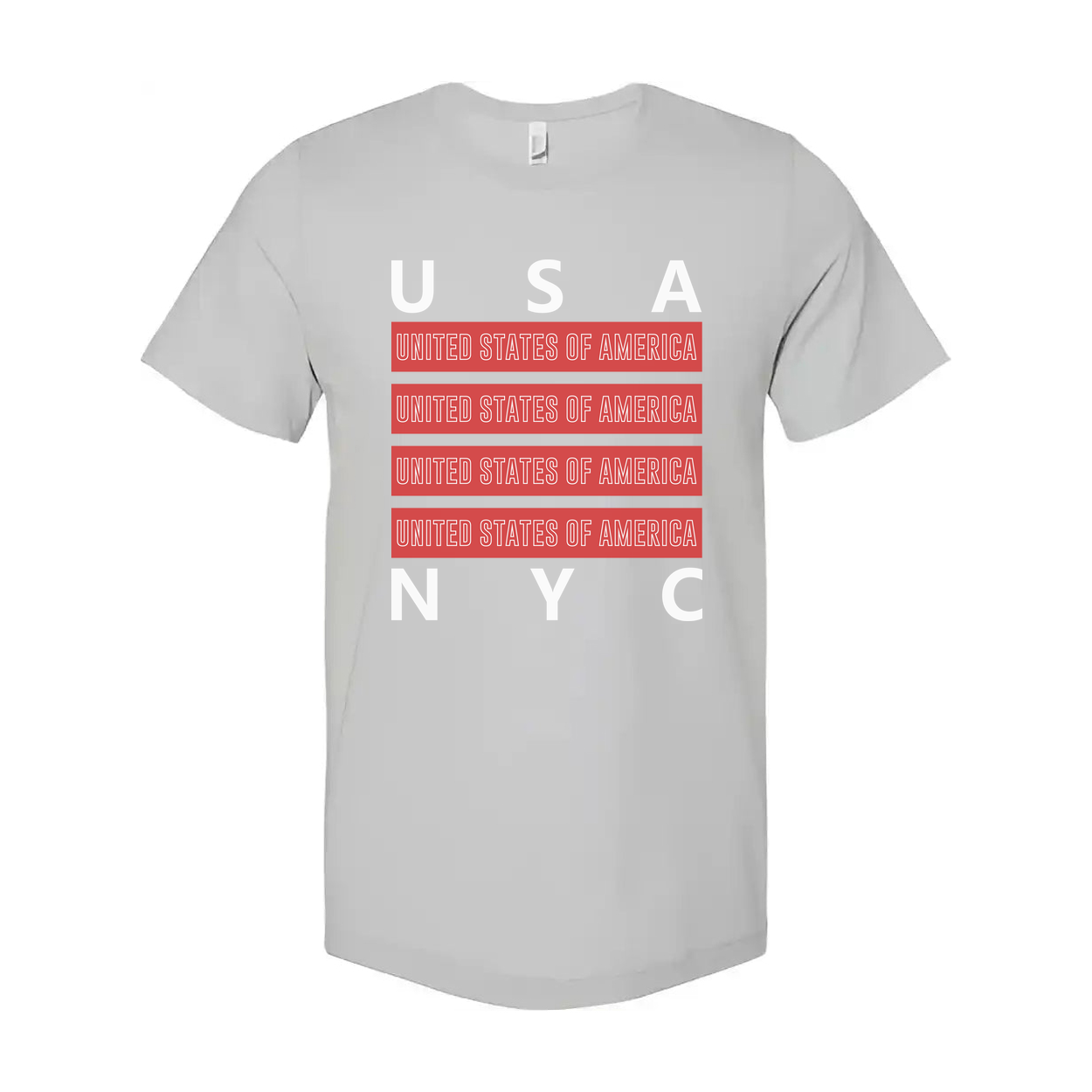 Unisex USA United States of America Graphic T Shirt With Red Repeating Text Bars and NYC Accent