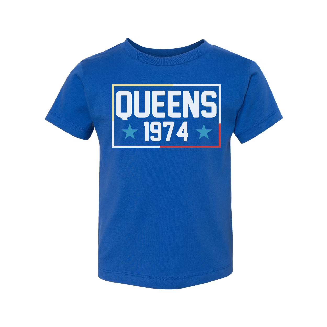 Queens 1974 Graphic Tee Unisex Short Sleeve T Shirt With Bold Rectangle Design