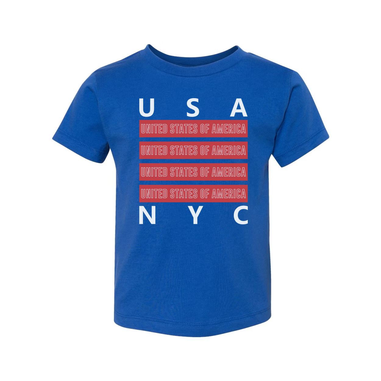 Unisex USA United States of America Graphic T Shirt With Red Repeating Text Bars and NYC Accent