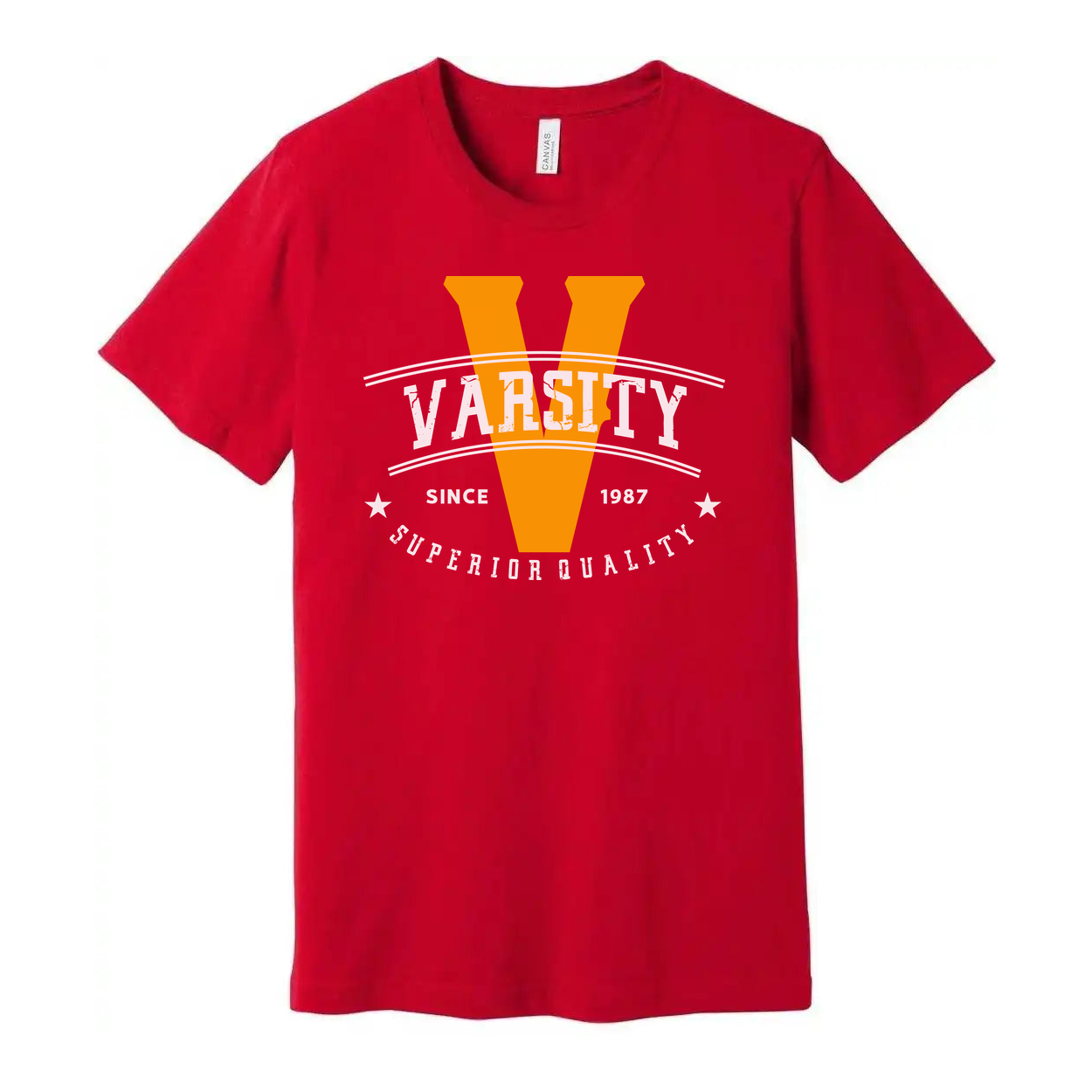 Varsity V Graphic T Shirt Unisex Short Sleeve Tee With Vintage Style Logo Print
