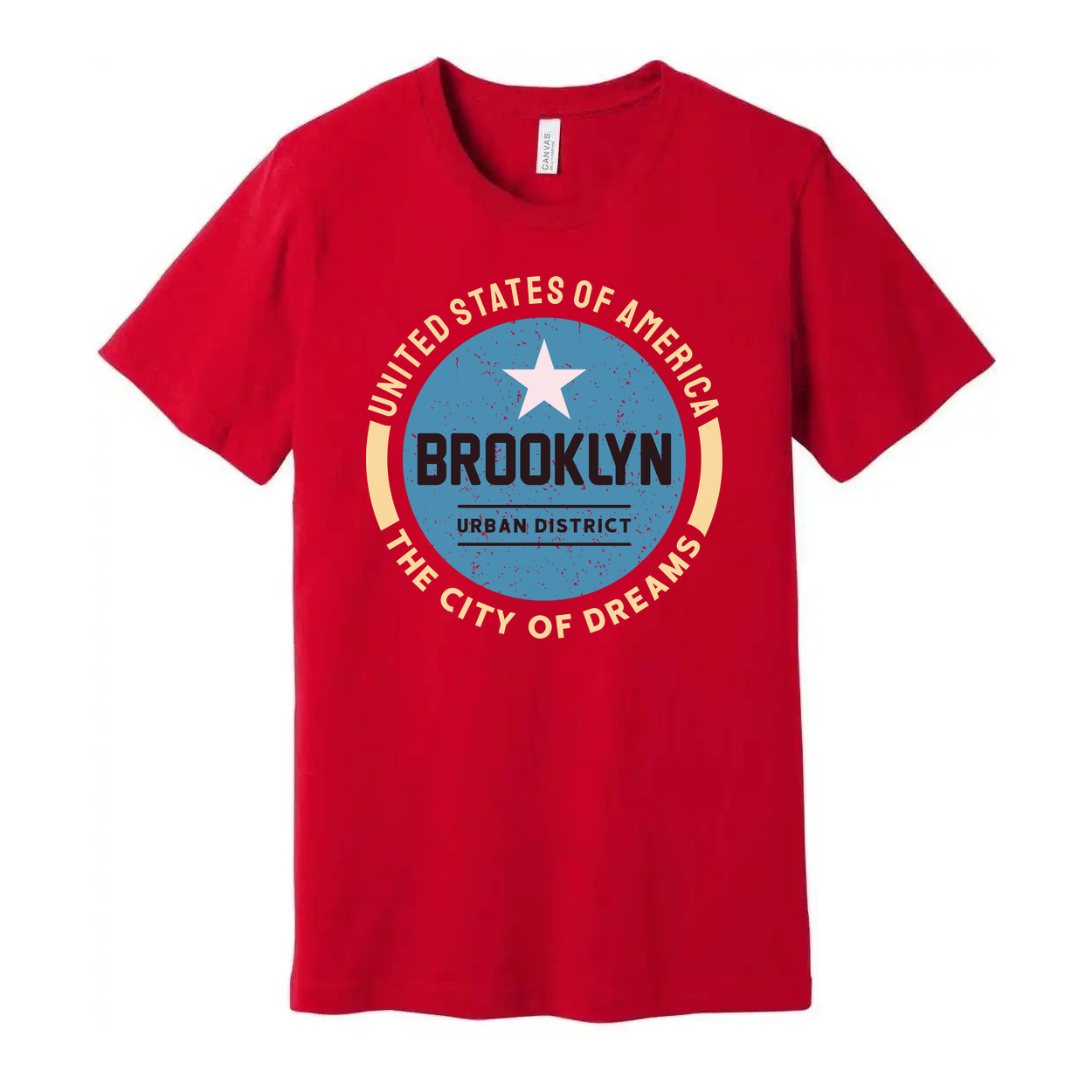 Brooklyn Urban District Circle Graphic T Shirt With United States Of America Arch And Star Logo