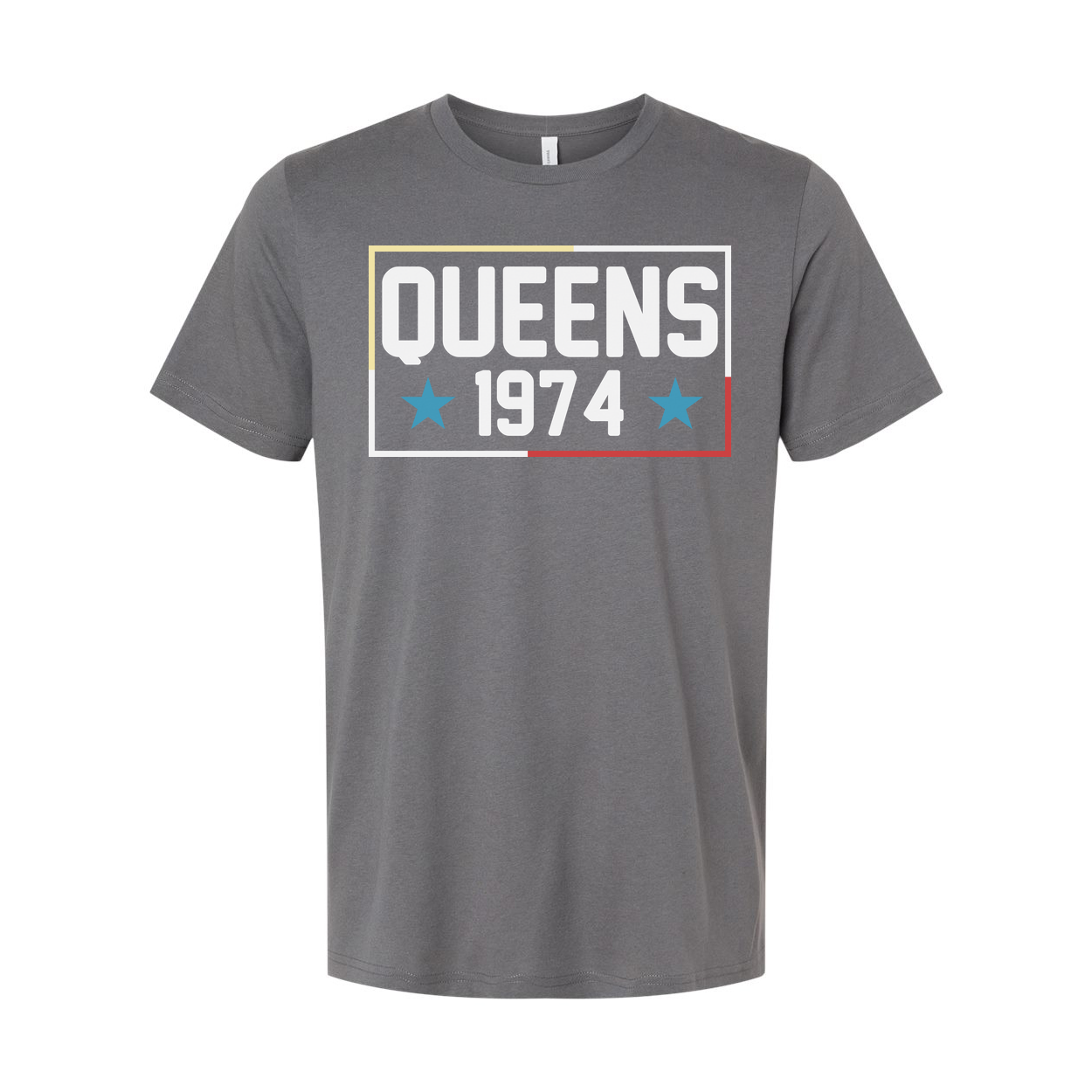 Queens 1974 Graphic Tee Unisex Short Sleeve T Shirt With Bold Rectangle Design