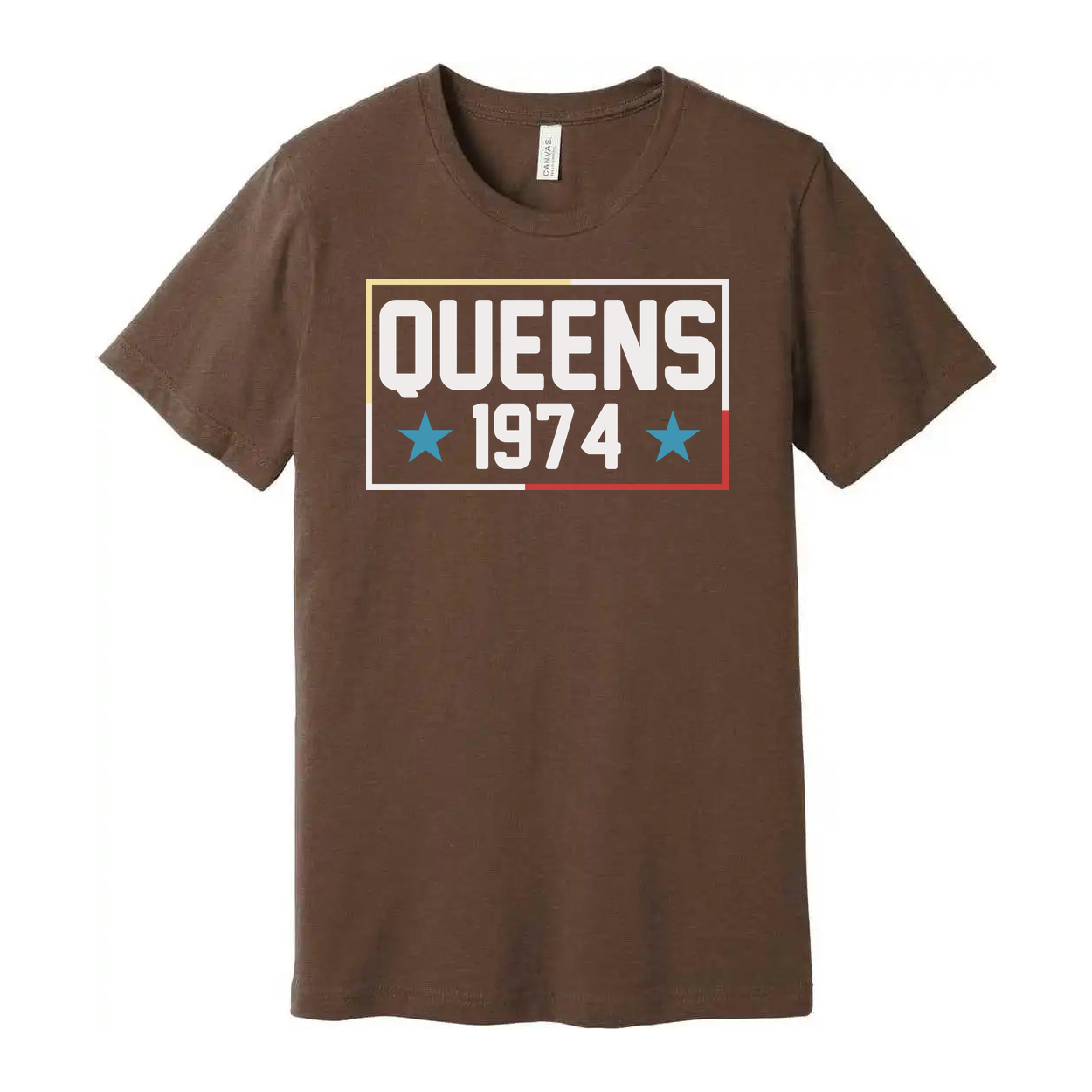 Queens 1974 Graphic Tee Unisex Short Sleeve T Shirt With Bold Rectangle Design