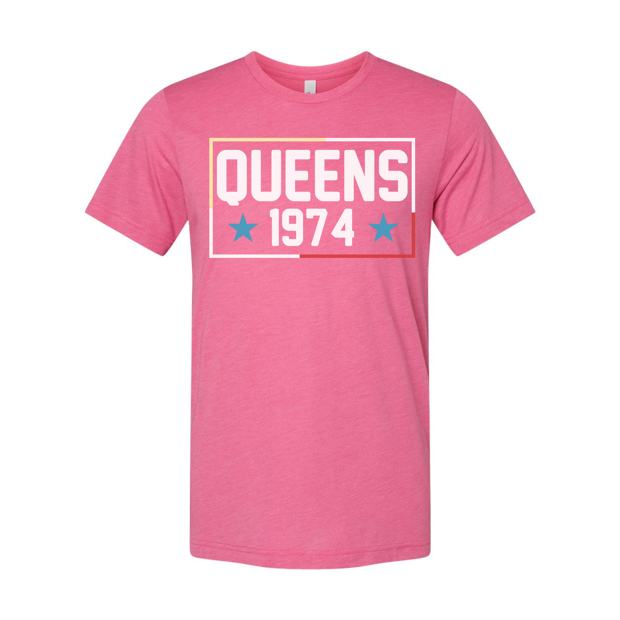 Queens 1974 Graphic Tee Unisex Short Sleeve T Shirt With Bold Rectangle Design