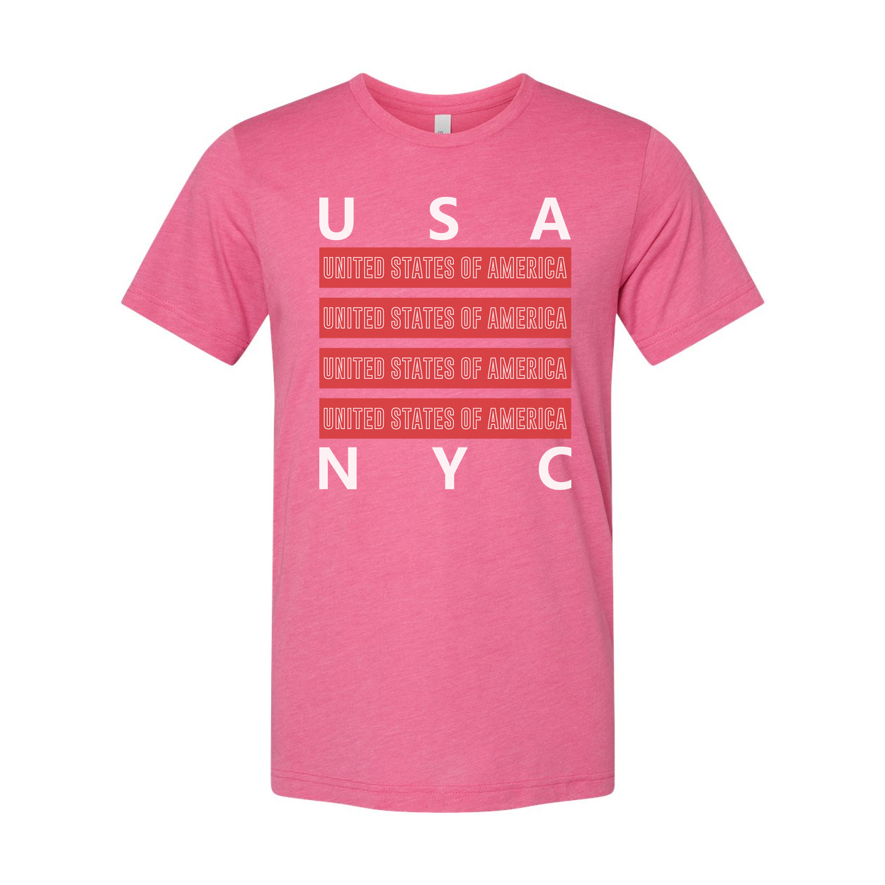 Unisex USA United States of America Graphic T Shirt With Red Repeating Text Bars and NYC Accent