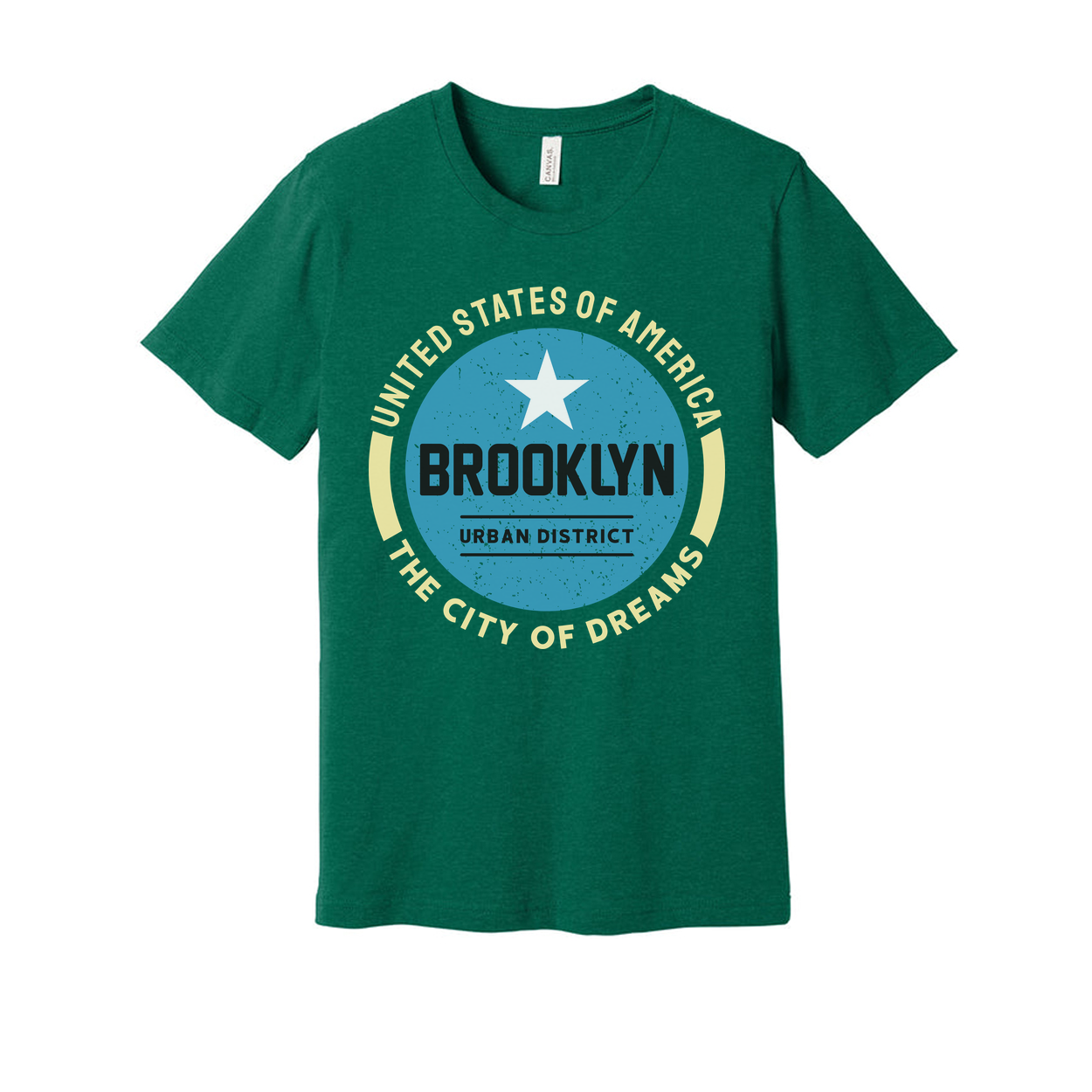 Brooklyn Urban District Circle Graphic T Shirt With United States Of America Arch And Star Logo