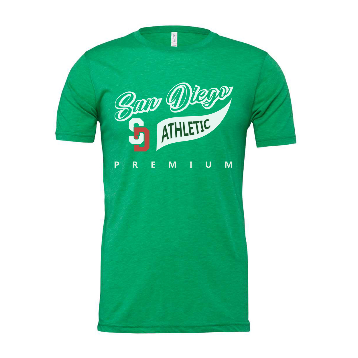 San Diego Athletic Premium Unisex T Shirt With White Script San Diego Logo And Green Athletic Banner